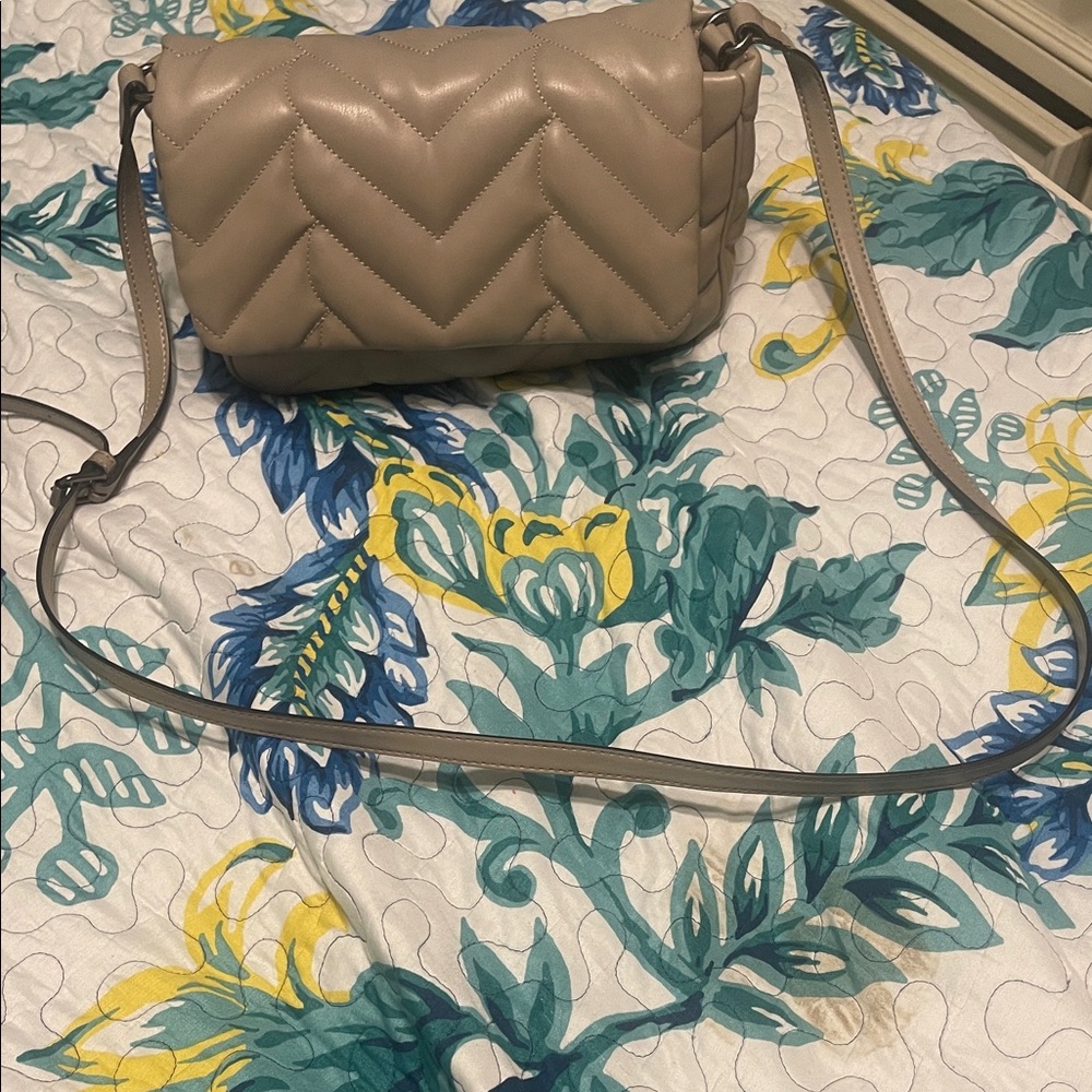 Vera Wang Taupe Quilted Crossbody Bag